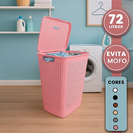 Cesto De Roupa Suja 72 Litros Resistente Lavanderia Com Tampa Organizador Roupa Lavanderia  Multiuso