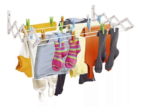 Varal Sanfonado 80cm Aço Parede Retrátil