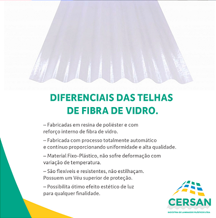 Telhas de Fibra de Vidro INCOLOR - 183 x 110cm - 177( Onda Alta) Cersan