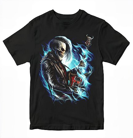 Camiseta Skull guitar blue