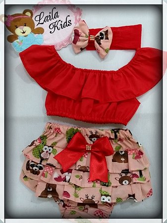 Kit Calcinha Infantil Bunda Rica Tiara + Top Ciganinha
