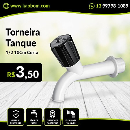 Torneira para Tanque 1/2 Curta 10cm Alta Resistência e Durabilidade