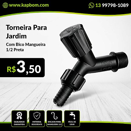 Torneira para Jardim 1/2 Preta com Bico para Mangueira Alta Resistência e Praticidade