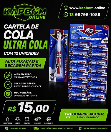 Ultra Cola Cartela com 12 Unidades de 3g – Alta Fixação e Secagem Rápida