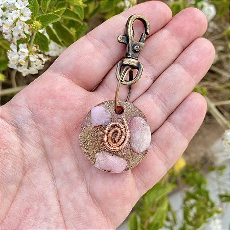 Chaveiro de Orgonite com Pedra Natural de Opala Rosa - Amor e Paz