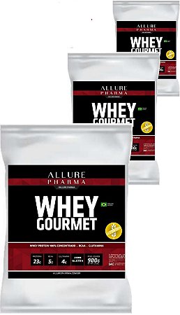 Whey Protein Concentrado Gourmet - Muito Mais Sabor - Proteínas e Aminoácidos  Kit 3x 900g - Total 2,7kg - Massa Muscular - Zero Glúten