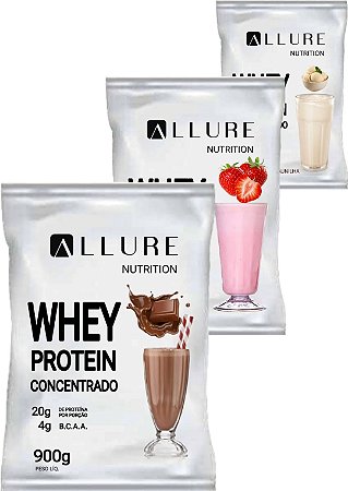 Kit 3x Whey Protein Concentrado ( WPC ) 900g  Total 2,7 kg Allure Nutrition