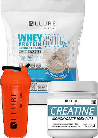 Kit Performance Whey Protein Zero Lactose 900g + Creatine Pure 300g- Brinde Coqueteleira Allure Nutrition