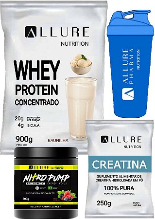 Combo Performance  Whey Protein Concentrado 900g + Pré Treino/ Intra Treino Nitro Pump ® 300g + Creatina Pura 250g + Brinde Coqueteleira