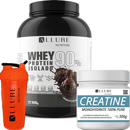 Kit Performance Plus Whey Protein Isolado pote 900g + Creatine Pure 300g Brinde coqueteleira Allure Nutrition