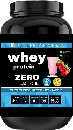 WHEY ZERO LACTOSE 900g MORANGO Milk Shake  - Whey Protein Concentrado Zero Glúten Proteínas e Aminoácidos