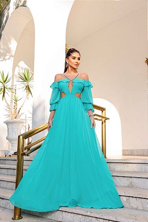 Vestido azul com store verde