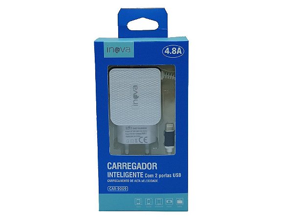 Fonte Carregador Lightning iPhone 2 USB 4,8A Inova CAR-9009