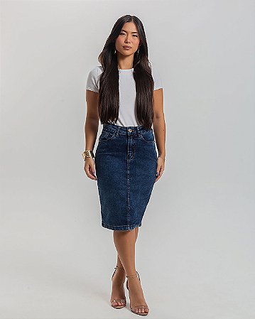 Saia Jeans Secretária Premium Black Jeans