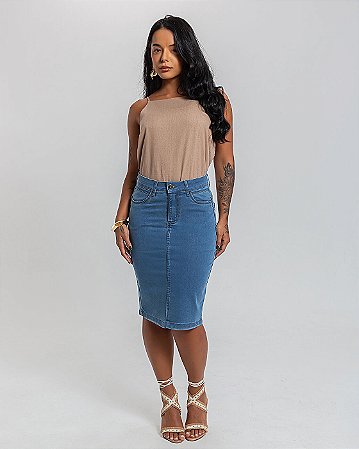 Saia Jeans Secretária Clássica Denim Claro - Black Jeans