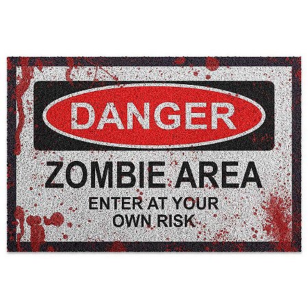 Capacho em Vinil Danger Zombie Area - 60 x 40