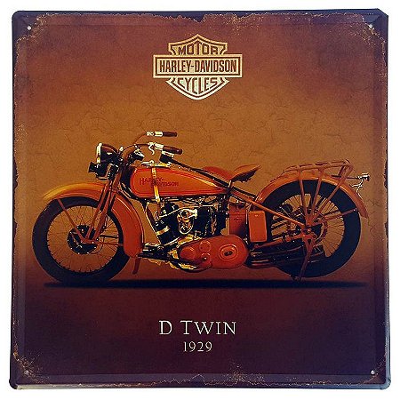 Placa de Metal Decorativa Harley Davidson D Twin 1929 - 30 x 30 cm