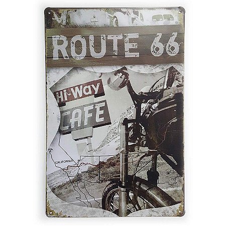 Placa de Metal Route 66 Hi-Way Cafe - 30 x 20 cm