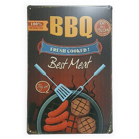 Placa de Metal BBQ Fresh Cooked - 30 x 20 cm