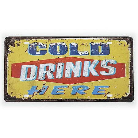 Placa de Metal Decorativa Cold Drinks Here