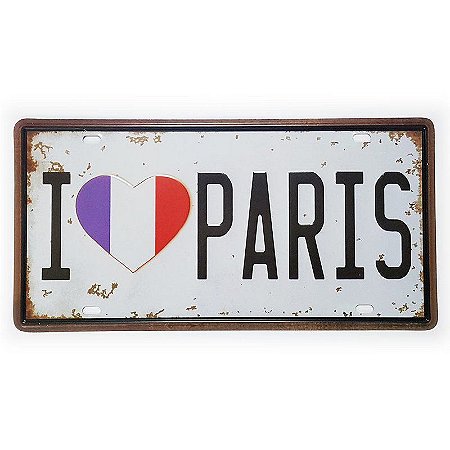 Placa de Metal Decorativa I Love Paris