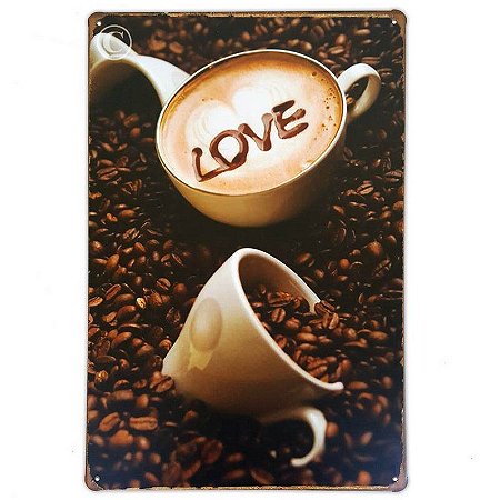 Placa de metal decorativa Retrô Love Coffee