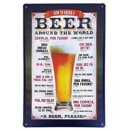 Placa de metal decorativa Retrô How to order a Beer around the World