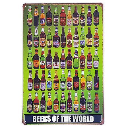 Placa de metal decorativa Retrô Beers of The World