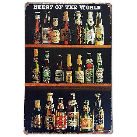 Placa de metal decorativa Retrô Beers of The World 2