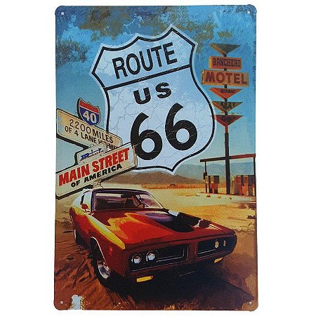 Placa de Metal Decorativa Main Street of America - 30 x 20 cm