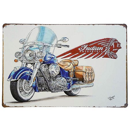Placa de Metal Decorativa Indian Motorcycle - 30 x 20 cm