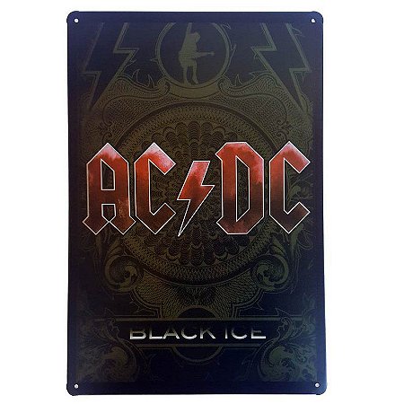 Placa de Metal Decorativa ACDC Black Ice - 30 x 20 cm