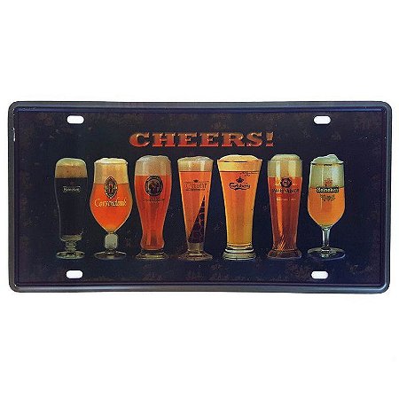 Placa de Metal Decorativa Cheers - 30,5 x 15,5 cm