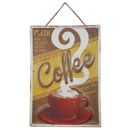 Placa de Metal Alto Relevo Coffee
