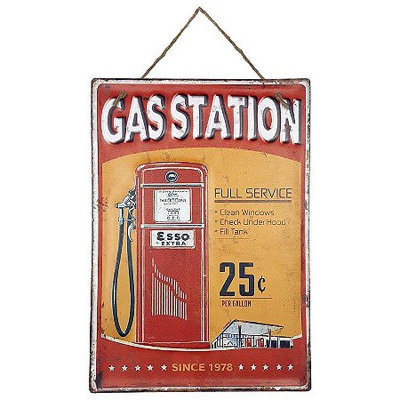 Placa de Metal Alto Relevo Gas Station