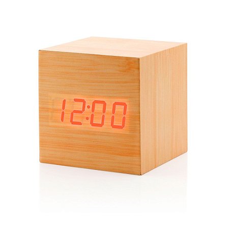 Relógio Cubo de Madeira - marrom claro