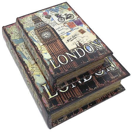 Kit Caixa Livro Decorativa London Bike - 2 peças