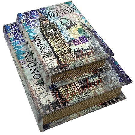 Kit Caixa Livro Decorativa London Big Ben - 2 peças