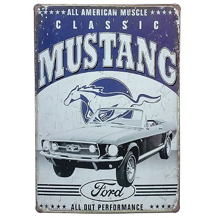 Placa de Metal Ford Classic Mustang - 30 x 20 cm