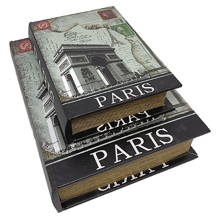 Kit Caixa Livro Decorativa Arco do Triunfo Paris - 2 peças