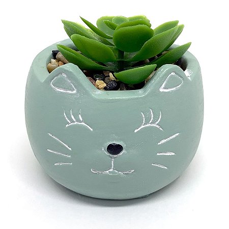 Vasinho Decorativo Gatinho planta suculenta artificial - verde