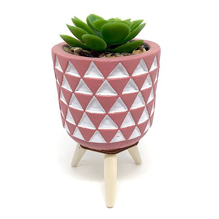 Vasinho Decorativo Triângulos planta suculenta artificial - rosa