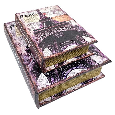 Kit Caixa Livro Decorativa Paris Torre Eiffel - 2 peças