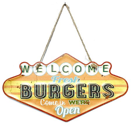 Placa de Metal Decorativa Welcome Fresh Burgers