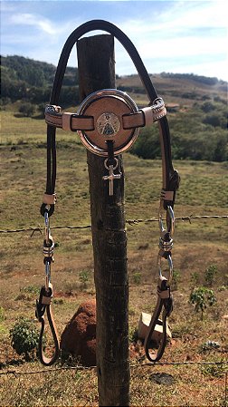 Cabeçada Nossa Senhora em couro legitimo natural com bordas marrom