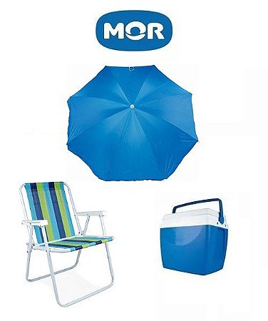 Kit para Praia MOR: Cadeira de Praia + Guarda-Sol Fashion + Caixa Térmica 34 Litros