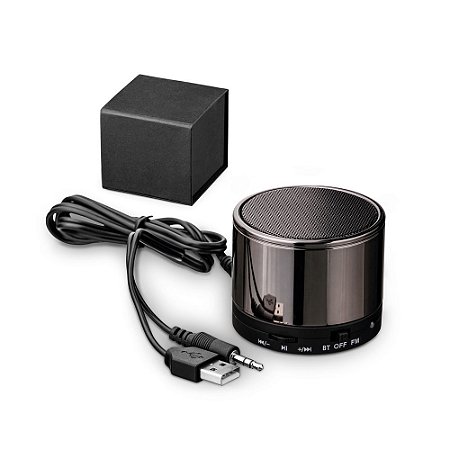 Caixa de som com microfone Com transmissão por bluetooth, ligação stereo 3,5 mm e leitor de cartões TF Autonomia até 8h Capacidade: 500mAh