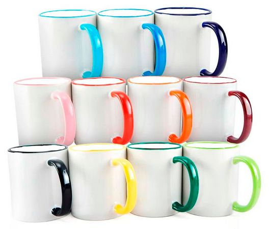 Caneca Cerâmica Borda e Alça Colorida - 325 ml