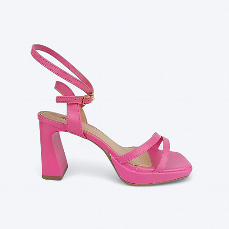 Sandália Salto Virgula Médio Tiras Cruzadas Rosa Vegas