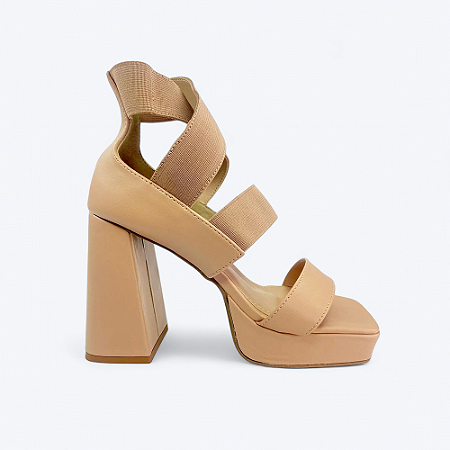 Sandália Meia Pata Jess Calçados Tiras Em Elástico Nude Antique